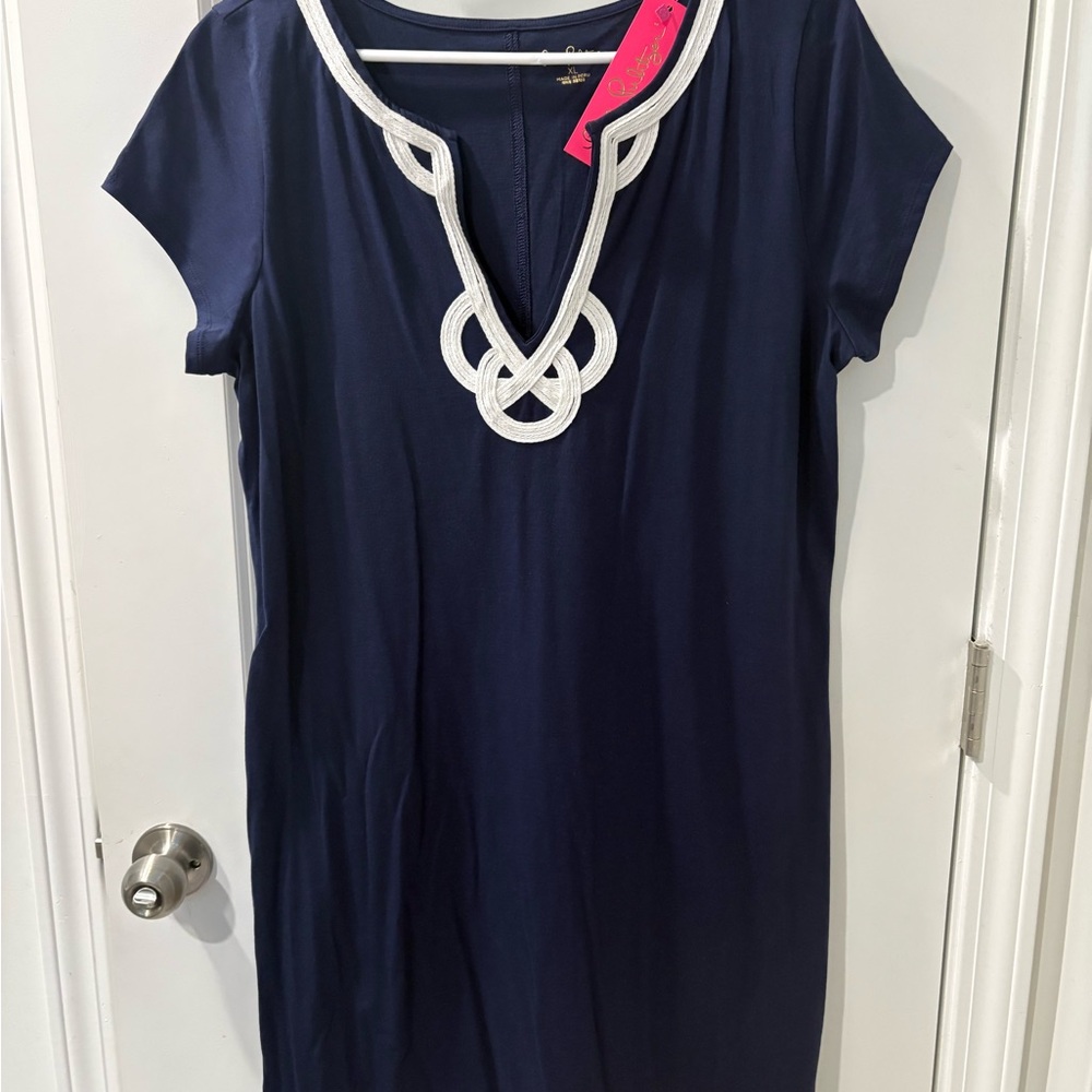 Lilly Pulitzer Navy Shirt Dress with White Accents